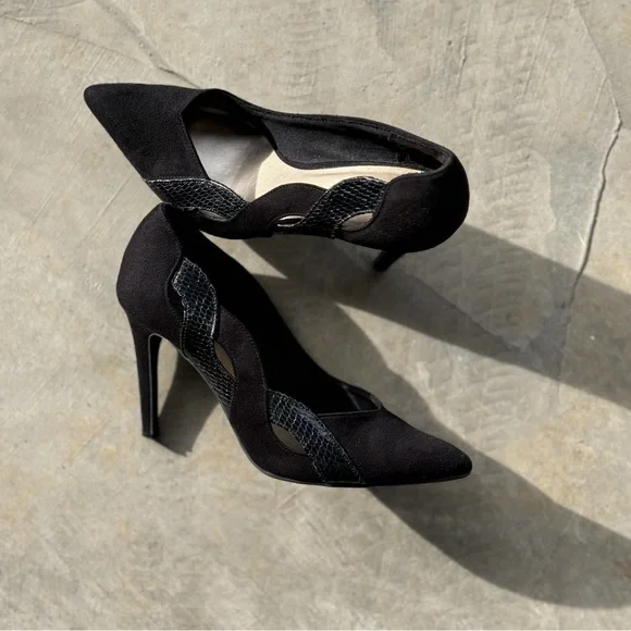 Fioni black suede and snake twist high  Heels - Picture 7 of 7